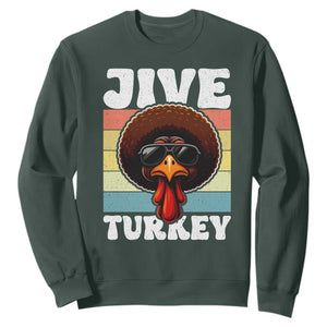 Funny Jive Thanksgiving Turkey Day Sweatshirt Retro Afro Black Turkey TS11 Dark Forest Green Print Your Wear