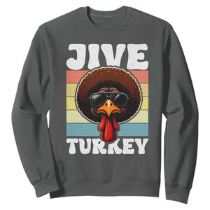 Funny Jive Thanksgiving Turkey Day Sweatshirt Retro Afro Black Turkey TS11 Dark Heather Print Your Wear