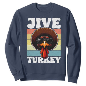 Funny Jive Thanksgiving Turkey Day Sweatshirt Retro Afro Black Turkey TS11 Navy Print Your Wear
