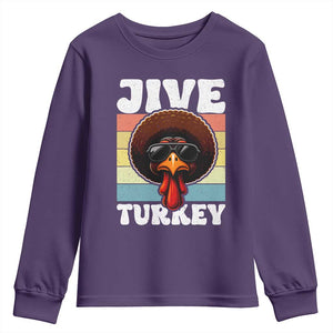Funny Jive Thanksgiving Turkey Day Youth Sweatshirt Retro Afro Black Turkey TS11 Purple Print Your Wear