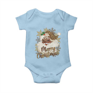 Funny Retro Black Santa Merry Christmas Leopard Baby Onesie TS11 Light Blue Print Your Wear