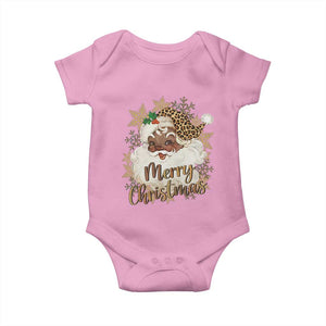 Funny Retro Black Santa Merry Christmas Leopard Baby Onesie TS11 Light Pink Print Your Wear