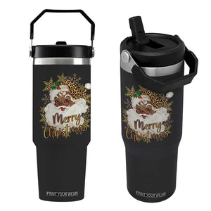Funny Retro Black Santa Merry Christmas Leopard Flip Straw Tumbler TS11 One Size: 30 oz Black Print Your Wear