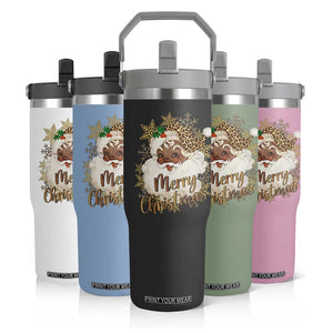 Funny Retro Black Santa Merry Christmas Leopard Flip Straw Tumbler TS11 Print Your Wear