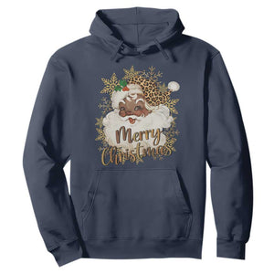 Funny Retro Black Santa Merry Christmas Leopard Hoodie TS11 Navy Print Your Wear