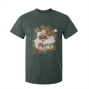 Funny Retro Black Santa Merry Christmas Leopard T Shirt For Kid TS11 Dark Forest Green Print Your Wear