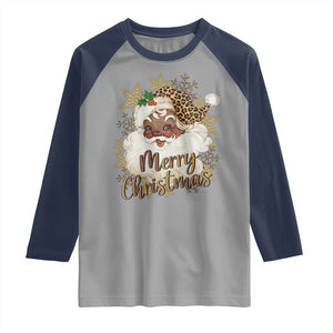 Funny Retro Black Santa Merry Christmas Leopard Raglan Shirt TS11 Sport Gray Navy Print Your Wear