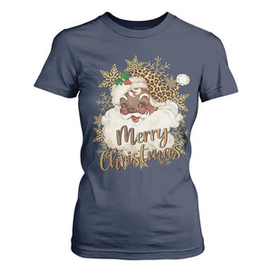 Funny Retro Black Santa Merry Christmas Leopard T Shirt For Women TS11 Navy Print Your Wear