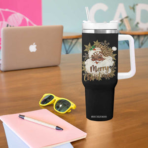 Funny Retro Black Santa Merry Christmas Leopard Tumbler With Handle TS11 Print Your Wear