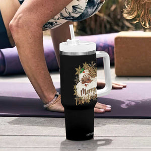 Funny Retro Black Santa Merry Christmas Leopard Tumbler With Handle TS11 Print Your Wear