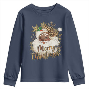 Funny Retro Black Santa Merry Christmas Leopard Youth Sweatshirt TS11 Navy Print Your Wear