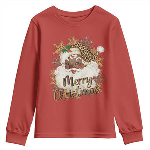 Funny Retro Black Santa Merry Christmas Leopard Youth Sweatshirt TS11 Red Print Your Wear