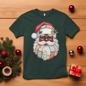 African American Christmas Retro Patchwork Black Santa T Shirt TS11 Dark Forest Green Print Your Wear