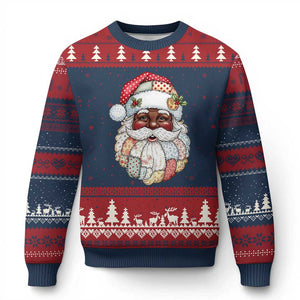 African American Xmas Retro Patchwork Black Santa Ugly Christmas Sweater TS11 Navy Red Print Your Wear
