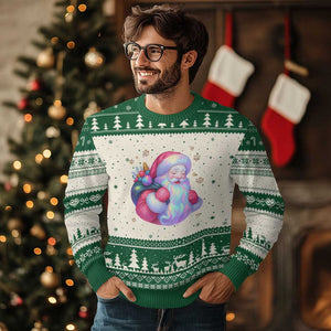 Iridescent Xmas Santa Printed Coquette Xmas Ugly Christmas Sweater TS11 Beige Green Print Your Wear