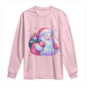 Iridescent Christmas Santa Printed Coquette Xmas Long Sleeve Shirt TS11 Light Pink Print Your Wear