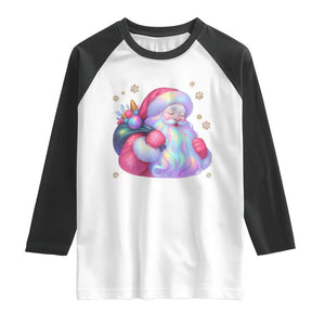 Iridescent Christmas Santa Printed Coquette Xmas Raglan Shirt TS11 White Black Print Your Wear