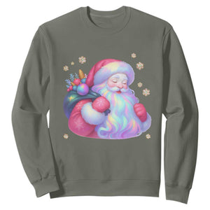 Iridescent Christmas Santa Printed Coquette Xmas Sweatshirt TS11 Military Green Print Your Wear