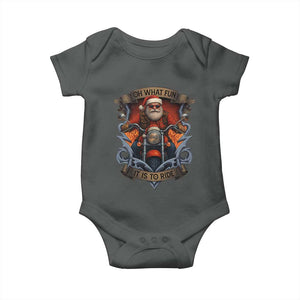 Funny Christmas Motorcycle Santa Baby Onesie Oh What Fun It Is To Ride Xmas Biker TS11 Dark Heather Print Your Wear