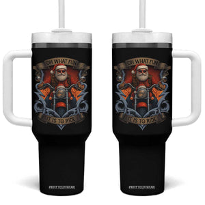 Funny Christmas Motorcycle Santa Tumbler With Handle Oh What Fun It Is To Ride Xmas Biker TS11 One Size: 40 oz Black Print Your Wear