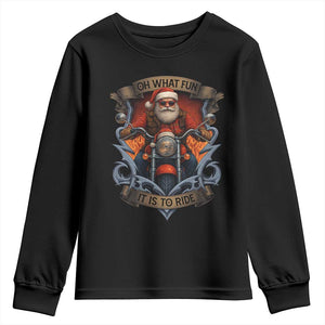 Funny Christmas Motorcycle Santa Youth Sweatshirt Oh What Fun It Is To Ride Xmas Biker TS11 Black Print Your Wear