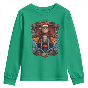 Funny Christmas Motorcycle Santa Youth Sweatshirt Oh What Fun It Is To Ride Xmas Biker TS11 Irish Green Print Your Wear