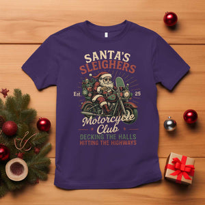 Funny Christmas Motorcycle Biker T Shirt Santas Sleighers Motorcycle Club Decking The Halls TS11 Purple Print Your Wear