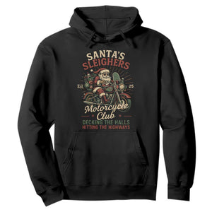 Funny Christmas Motorcycle Biker Hoodie Santas Sleighers Motorcycle Club Decking The Halls TS11 Black Print Your Wear