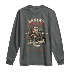 Funny Christmas Motorcycle Biker Long Sleeve Shirt Santas Sleighers Motorcycle Club Decking The Halls TS11 Dark Heather Print Your Wear