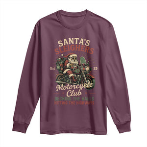 Funny Christmas Motorcycle Biker Long Sleeve Shirt Santas Sleighers Motorcycle Club Decking The Halls TS11 Maroon Print Your Wear