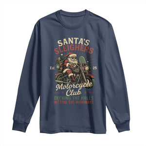Funny Christmas Motorcycle Biker Long Sleeve Shirt Santas Sleighers Motorcycle Club Decking The Halls TS11 Navy Print Your Wear