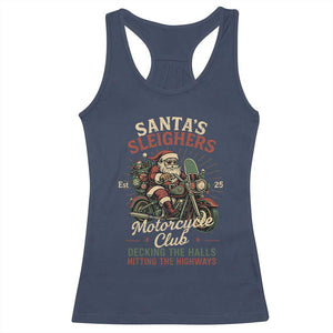 Funny Christmas Motorcycle Biker Racerback Tank Top Santas Sleighers Motorcycle Club Decking The Halls TS11 Navy Print Your Wear