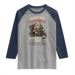 Funny Christmas Motorcycle Biker Raglan Shirt Santas Sleighers Motorcycle Club Decking The Halls TS11 Sport Gray Navy Print Your Wear