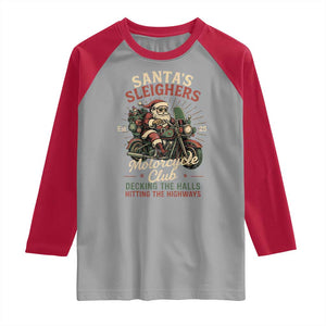 Funny Christmas Motorcycle Biker Raglan Shirt Santas Sleighers Motorcycle Club Decking The Halls TS11 Sport Gray Red Print Your Wear