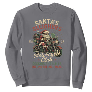 Funny Christmas Motorcycle Biker Sweatshirt Santas Sleighers Motorcycle Club Decking The Halls TS11 Charcoal Print Your Wear