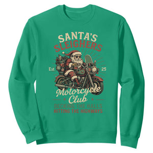 Funny Christmas Motorcycle Biker Sweatshirt Santas Sleighers Motorcycle Club Decking The Halls TS11 Irish Green Print Your Wear