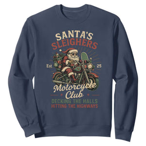 Funny Christmas Motorcycle Biker Sweatshirt Santas Sleighers Motorcycle Club Decking The Halls TS11 Navy Print Your Wear