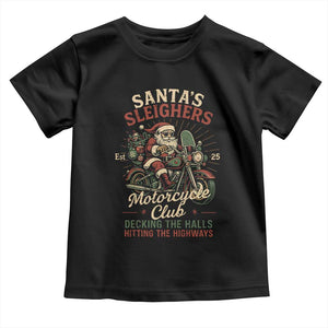 Funny Christmas Motorcycle Biker Toddler T Shirt Santas Sleighers Motorcycle Club Decking The Halls TS11 Black Print Your Wear