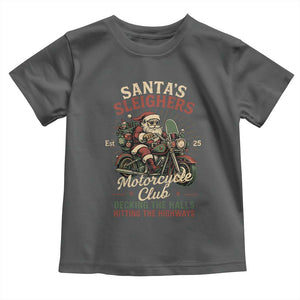 Funny Christmas Motorcycle Biker Toddler T Shirt Santas Sleighers Motorcycle Club Decking The Halls TS11 Dark Heather Print Your Wear