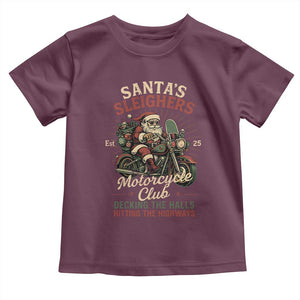 Funny Christmas Motorcycle Biker Toddler T Shirt Santas Sleighers Motorcycle Club Decking The Halls TS11 Maroon Print Your Wear