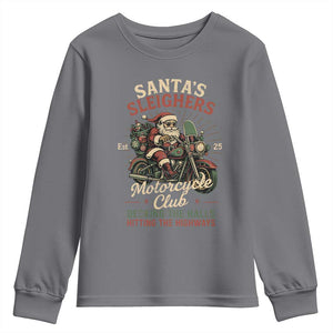 Funny Christmas Motorcycle Biker Youth Sweatshirt Santas Sleighers Motorcycle Club Decking The Halls TS11 Charcoal Print Your Wear