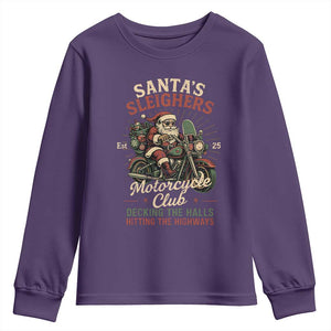 Funny Christmas Motorcycle Biker Youth Sweatshirt Santas Sleighers Motorcycle Club Decking The Halls TS11 Purple Print Your Wear