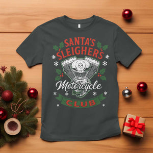 Christmas Motorcycle Biker T Shirt Santas Sleighers Motorcycle Club TS11 Dark Heather Print Your Wear