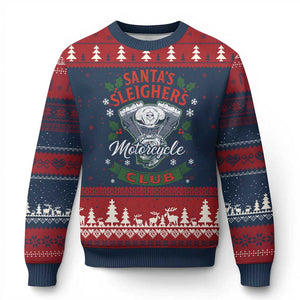 Xmas Motorcycle Biker Ugly Christmas Sweater Santas Sleighers Motorcycle Club TS11 Navy Red Print Your Wear