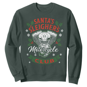 Christmas Motorcycle Biker Sweatshirt Santas Sleighers Motorcycle Club TS11 Dark Forest Green Print Your Wear