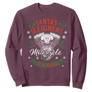 Christmas Motorcycle Biker Sweatshirt Santas Sleighers Motorcycle Club TS11 Maroon Print Your Wear