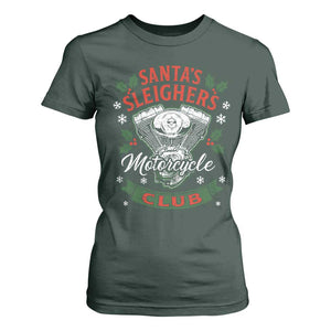 Christmas Motorcycle Biker T Shirt For Women Santas Sleighers Motorcycle Club TS11 Dark Forest Green Print Your Wear