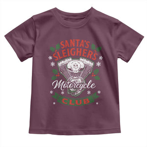Christmas Motorcycle Biker Toddler T Shirt Santas Sleighers Motorcycle Club TS11 Maroon Print Your Wear