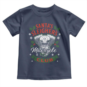 Christmas Motorcycle Biker Toddler T Shirt Santas Sleighers Motorcycle Club TS11 Navy Print Your Wear