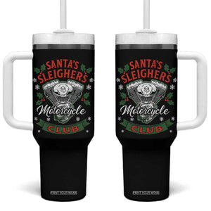 Christmas Motorcycle Biker Tumbler With Handle Santas Sleighers Motorcycle Club TS11 One Size: 40 oz Black Print Your Wear